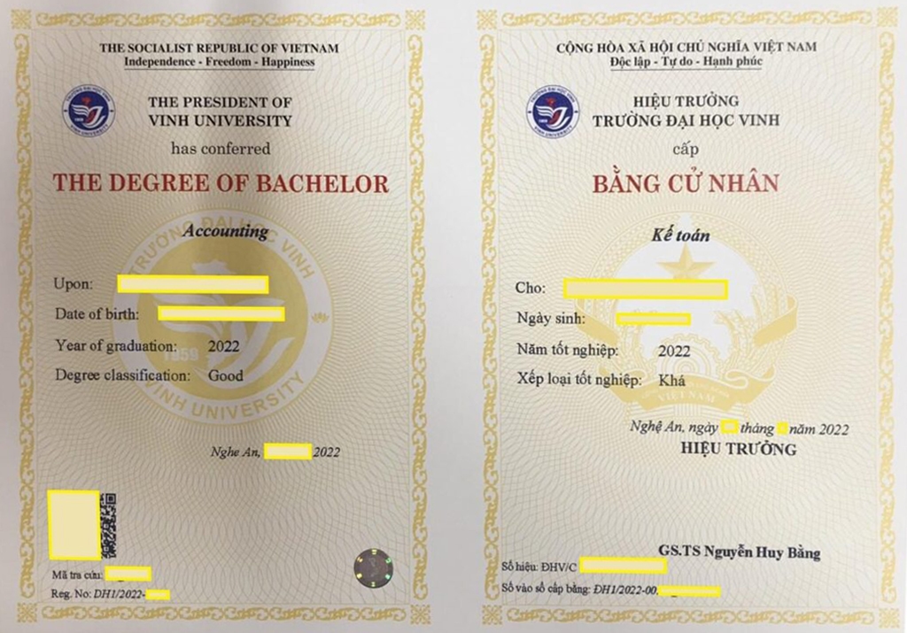 bằng đh vinh